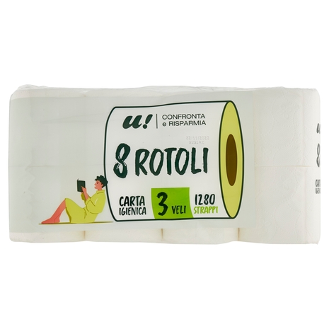 8 Rotoli Carta Igienica 3 Veli U! Confronta e Risparmia